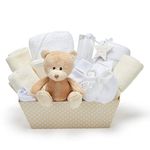 Baby Box Shop - 17 Unisex Baby Gifts Ideal for Baby Baby Shower Shower Gifts Gifts, Gender Reveal Gifts & Christenings with New Baby Essentials for Newborn Unisex and Plush Brown Teddy Bear