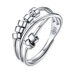 ChicSilver Anxiety Ring, 925 Sterling Silver Adjustable Fidget Ring for Women and Men – Bead Spinner Ring for Anxiety Relief