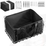 ONZILLO Bike Basket Rear, Bicycle Basket Foldable with Rainproof Cover and Removable Liner Bag, Metal Electric Basket for Adult Women Men Carrying Small Dogs Cats Pets, Grocery, 14.9"×10.7"×8.4"