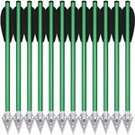 HUNTSPM 6.3" Pistol Crossbow Bolts, Aluminium Crossbow Arrows,Mini Crossbow Bolts with Broadhead Tips for 50-80lbs Pistol Crossbow Precision Target Practicing Shooting and Small Hunting (12pcs Green)