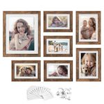 SONGMICS Picture Frames with 10 Mats, Set of 7, Collage Photo Frames with One 8x10, Two 5x7, Four 4x6 Frames, Rustic Brown URPF047X01