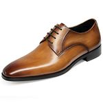 GIFENNSE Men's Handmade Leather Modern Classic Lace up Leather Lined Perforated Dress Oxfords Shoes, Brown-2, 10