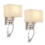 Galtlap Wall Sconce Plug in Cord Set of 2, Bedside Wall Mount Lights with Dimmable Switch, LED Bedroom Wall Lighting Fixtures with Reading Lamp USB Ports Brushed Nickel