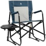 GCI OUTDOOR Freestyle Rocker with Side Table Camping Chair | Portable Folding Rocking Chair with Solid, Durable Armrests, Drink Holder & Comfortable Backrest — Heathered Indigo