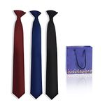 Clip on Ties, 3PCS 20Inch Men's Tie, Tie Clip for Men with Gift Bag, Pretied Uniform Solid Black Clip-On Tie for Wedding Office School Uniforms