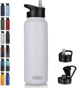 HASLE OUTFITTERS 40oz Stainless Steel Water Bottle, Vacuum Insulated Double Walled Leak Proof Sports Water Bottle with 2 Lids (Straw and Spout Lid) Thermo Mug Keep Cold and Hot(White,1)