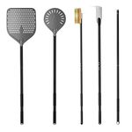 G.a HOMEFAVOR 12 inch Perforated Pizza Peel 9inch Pizza Turning Peel Pizza Brush Pizza Ash Rake and Pizza Fork 5PCS Pizza Oven Kits