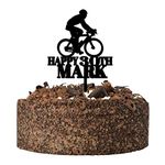 Happy Birthday Bicycle Cycling Cake Topper Decoration - PERSONALISED Mountain Bike ANY Age ANY Name Cake Toppers for Him, Son, Boys, Dad, Grandad, Kids - Gold Silver Black Wood Cake Decoration