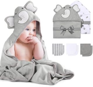 momcozy Set Asciugamano per Bambini 8 pz, Set Asciugamano Neonato con Cappuccio, 2pz Accappatoio Neonato 76x76 cm e 6pz Quadrati Cotone Neonato 24x24 cm, Extra Morbido e Super Assorbente, Elefante