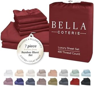 Bella Coterie 7 Piece Luxury Bamboo Viscose Split King Size Sheet Set | 2 Fitted Sheets for Adjustable Beds | 100% Organically Grown | Cooling for Hot Sleepers | 4 Pillowcases [Merlot]