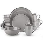 vancasso Navia Jardin Dinner Set, Stoneware Vintage Look Grey Dinnerware Tableware, 16 Pieces Dinner Service Set for 4, Include Dinner, Dessert Plate, Cereal Bowl and Mug