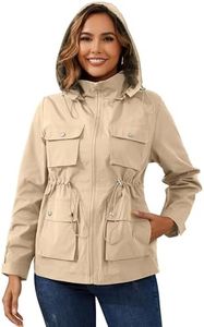 PESION Womens Packable Military Utility Jackets Outerwear Waterproof Windbreaker Jacket Cargo Coats with Pockets for Outdoor Travel Hiking, Khaki, X-Large