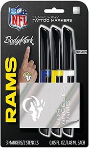 BIC BodyMark, Temporary Tattoo Marker, NFL Series, Los Angeles Rams, Skin Safe, Brush Tip, Assorted Colors, 3-Pack with Stencils