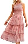 YNIQUE Women's Dresses Sleeveless Smocked Sundress Floral Ruffle Dress Tiered Swing Flowy A Line Summer Beach Midi Dress