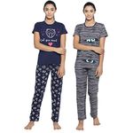 Real Basics Women's Cotton Animal Print Pajama Set Pack of 2(RB-W-PS-L-P2-(blu+gre)_Multi-Coloured_Large)