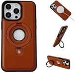 WarmWhisper Leather Material with Metal Magnetic Folding Stand,Luxury Leather Invisible Stand Phone Case Cover for iPhone 12-15 (iPhone15 Pro Max,Brown)