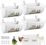 4 Pack Chicken Feeders, 4.5 Quart Goat Hanging Fence Feeders, with Hooks, Screws, & Chicken Coop Treat Bag, Livestock Feeders Water Bucket for Chickens, Ducks, Dogs, Cows, Sheep, Rabbits
