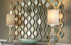 VENETIAN IMAGE Modern Designer Hexagonal Wall Mirror Set of 9 with Wooden Strips for Home Decoration - Gold Framed Wall Decor for Bedroom, Living Room, Drawing Room, Lobby, Foyer