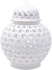 Lilly Pulitzer Ginger Jar with Lid, 10" Tall Ceramic White Decor, Lattice Vase/Decorative Jar for Home Decor, White Lattice