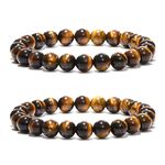 REBUY Tiger Eye Natural Healing Gemstones Semi Precious Stone Crystal Beads Bracelet Combo for Men Women (8 mm)