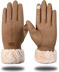 Intimem Women's Brown Suede Touchscreen Winter Gloves - One Size Fits Most - Warm & Comfortable - Windproof & Texting - Cute Design