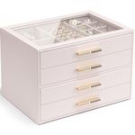 Vlando Jewelry Box with Glass Lid,Jewelry Organizer with 4 Drawers,4-Layer Jewelry Box for Women Girls,Gift for Loved Ones,Apricot Pink