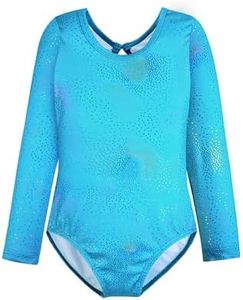 HOZIY Gymnastics Leotards for Girls Long Sleeve Size 6-7 7-8 Years Sleeved Dance Kids Toddlers Clothes Leo Glitter Sparkle Tumbling Teal Blue