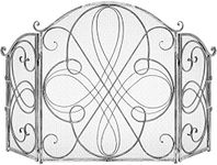 Best Choice Products 3-Panel 55x33in Solid Wrought Iron See-Through Metal Fireplace Screen, Spark Guard Safety Protector w/Decorative Scroll - Pewter