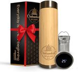 CHABAMBOO Smart Bamboo Tumbler – 17oz – w/Temperature Display – Insulated Tea and Coffee Thermos Flask + Loose Leaf Tea Steeper – Tea Infuser Bottle – Travel Mug for Hot & Cold Drinks