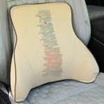 Allextreme EX-SY004-BE Memory Foam Car Seat Back Rest Neck Pillow Mesh Cushion Lumbar Support Breathable Comfort Pain Relief Pad Universal for Driving Home Office Chair (Pack of 1, Beige)