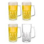 SAMJU Big Size Large Beer Mugs | Crystal Clear Drinking Glass with Handle | Glass Beer Mugs | Large 600ml | Set of 4