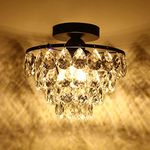 Luupyia Mini Crystal Chandelier Ceiling Light Small, Modern Crystal Ceiling Light for Hallway Ceiling Light Fixtures Flush Mount Black Crystal Chandelier