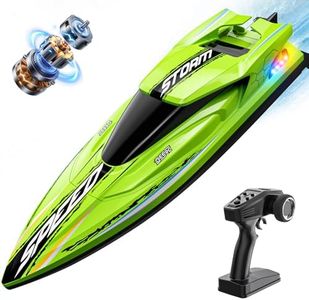 DEERC Fast Brushless RC Boat for Adults 40+KPH, 19" High Speed Racing Boat, 3S 2500mAh Li-po Battery, Self-Righting, 2.4GHz Remote Control Boat W/Lights, Dual Waterproof for Lake, Pool & Saltwater S7