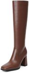 Modatope Knee High Boots Women Chunky Heel Square Toe Tall Boots for Women High Heel Side Zipper Long Boots, A-brown, 8