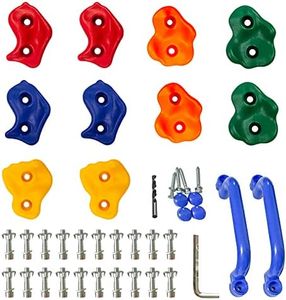 KINSPORY Kids Climbing Wall Holds, 10pc Pig Nose Rock Wall Holds & Prise Escalade Enfant and 2pc Climbing Grips for Indoor Outdoor Playground Building with Superior Mounting Hardware Kit
