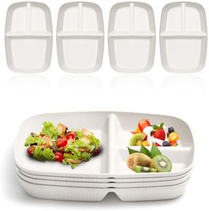 YUESHENGHAO Adult Divider Plate (10.6 inches) Unbreakable Wheat Weight Control Plate (3 compartments) Weight Loss Plate, Reusable Divider Lunch Plate BPA Free, Dishwasher and Microwave Safe (White)