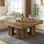 Tribesigns 35" Square Coffee Table, Farmhouse Center Table with 2-Tier Storage, Rustic Wood Cocktail Table Perfect for Living Room, Reception Room, Brown