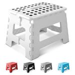 KEPLIN 9 Inch Heavy Duty Folding Step Stool | Non-Slip Foldable Footstool for Toddlers, Children & Adults | Portable, Lightweight Plastic Footstep w/Carrying Handle for Indoor or Outdoor (White)