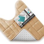 Clara Clark Bathroom Contour Rug, Ultra Soft Non Slip and Cozy, Velvet Memory Foam Toilet U-Shaped Bath Mat, 20 x 24, Tiled - Cream