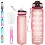 Water Bottles with Time Markings - Leakproof Reusable 32oz Motivational Water Bottle with Straw - BPA Free Daily Intake Sports Gym Workout 1l Waterbottle for Running (Pink)