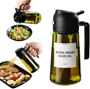 TrendPlain - Original 16oz/470ml Olive Oil Dispenser Bottle for Kitchen Gadgets and Air Fryer Accessories - Olive Oil Sprayer for Cooking w/Stickers (Light Blockage) - Black