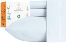 Sleep Mantra 100% Organic Cotton Bed Sheet Set - Crisp and Cooling Percale Weave, Soft Breathable, Eco-Friendly, 4 Piece Bedding Set, Deep Pocket with All-Around Elastic, (King, Blue)