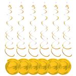 12 Pcs Hanging Swirl Decorations, Ceiling Swirls Decoration Sparkly Foil Swirls Streamers Decorations for Birthday Wedding Graduation Party Prom Ball Carnival… (Gold)