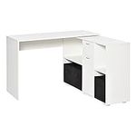 HOMCOM Convertable L-Shape Computer Desk Home Office Table with Storage Shelf Drawer Cabinet White