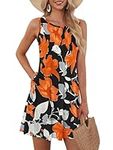 WNEEDU Womens Summer Dress Casual Beach Cover Up Swing Sundress with Pockets, Floral Orange M