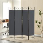 OFCASA Folding Panel Screen with 4 Panels Grey Room Divider Screen with Metal Frame Movable Wall Furniture Indoor Outdoor Bedroom Office Patio Privacy