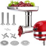 Stainless Steel Food Grinder Attachment for KitchenAid Mixers, Dishwasher Safe, Strong Meat Processor Accessories Included 3 Sausage Stuffer Tubes