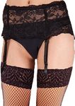 Yummy Bee - Lingerie Suspenders - Wide Lace Suspender Belt - Plus Size Suspender Belt 6-18 (Black, 18)