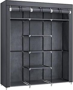 Songmics Canvas Wardrobe Bedroom Furniture Cupboard Clothes Storage Organiser Gray 175 x 150 x 45cm RYG12G