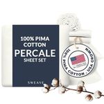 Sweave Percale Sheets King-100% Pima Cotton Sheets, Luxurious 500 Thread Count, Breathable, Light, Cool, Skin-Friendly, Double Elastic Snug Fit -Oeko-TEX Certified -Softer After Every Wash